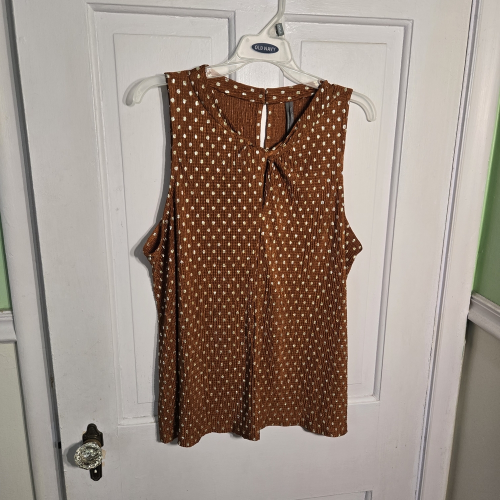 Anthropologie Brown and Gold Polka Dot Blouse
